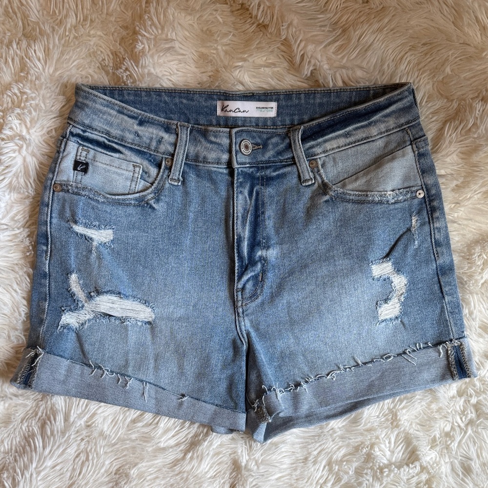 KanCan Women's Light Blue Distressed Jean Shorts